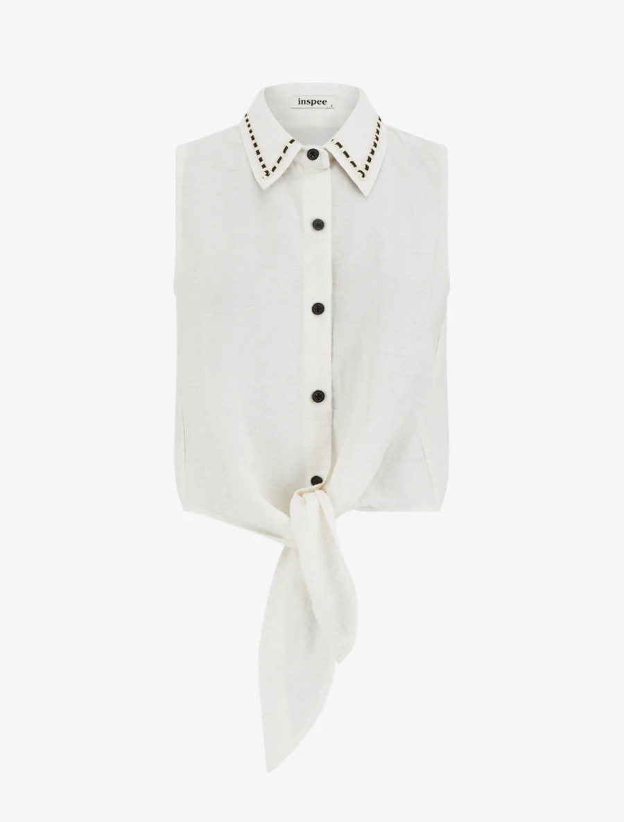 Korte knoopblouse om te knopen - Ecru