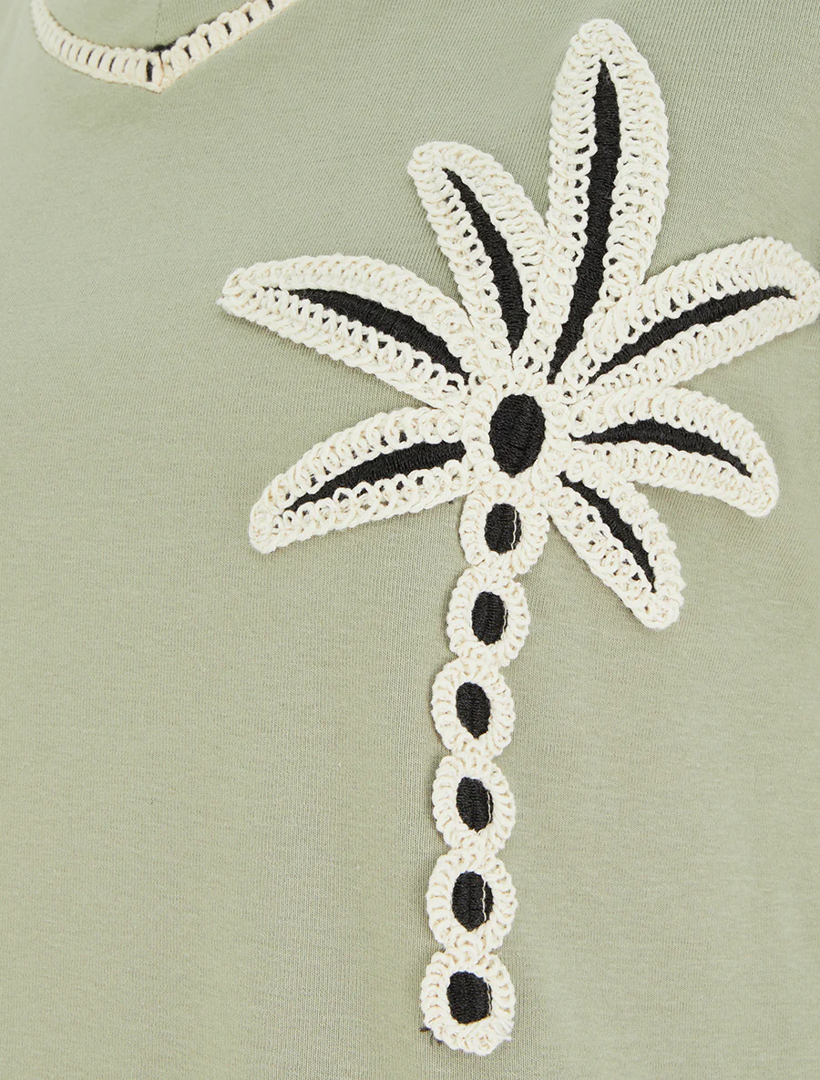 Korte mouwen T-shirt met geborduurde palmboom - Olijfgroen - Image 3