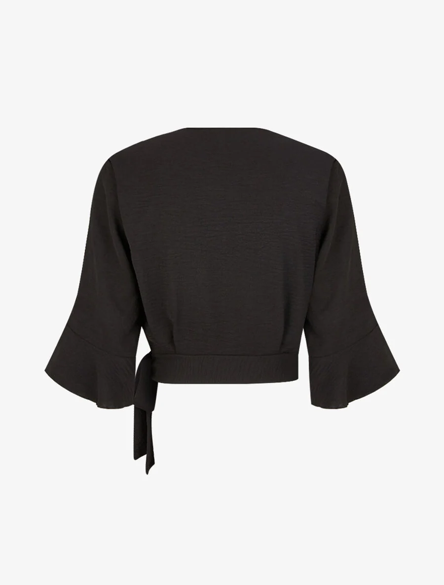 Korte overslagblouse om te knopen - Zwart - Image 2