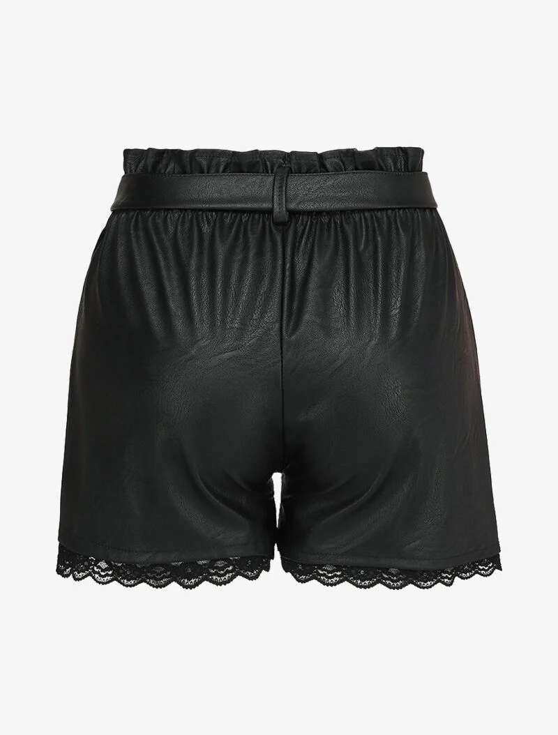 Korte papieren tas in imitatie en kanten randen - Zwart - Image 2
