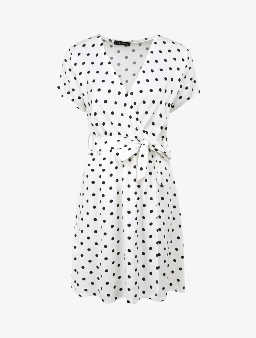 Korte portemonnee geprinte polkadot jurk - Wit