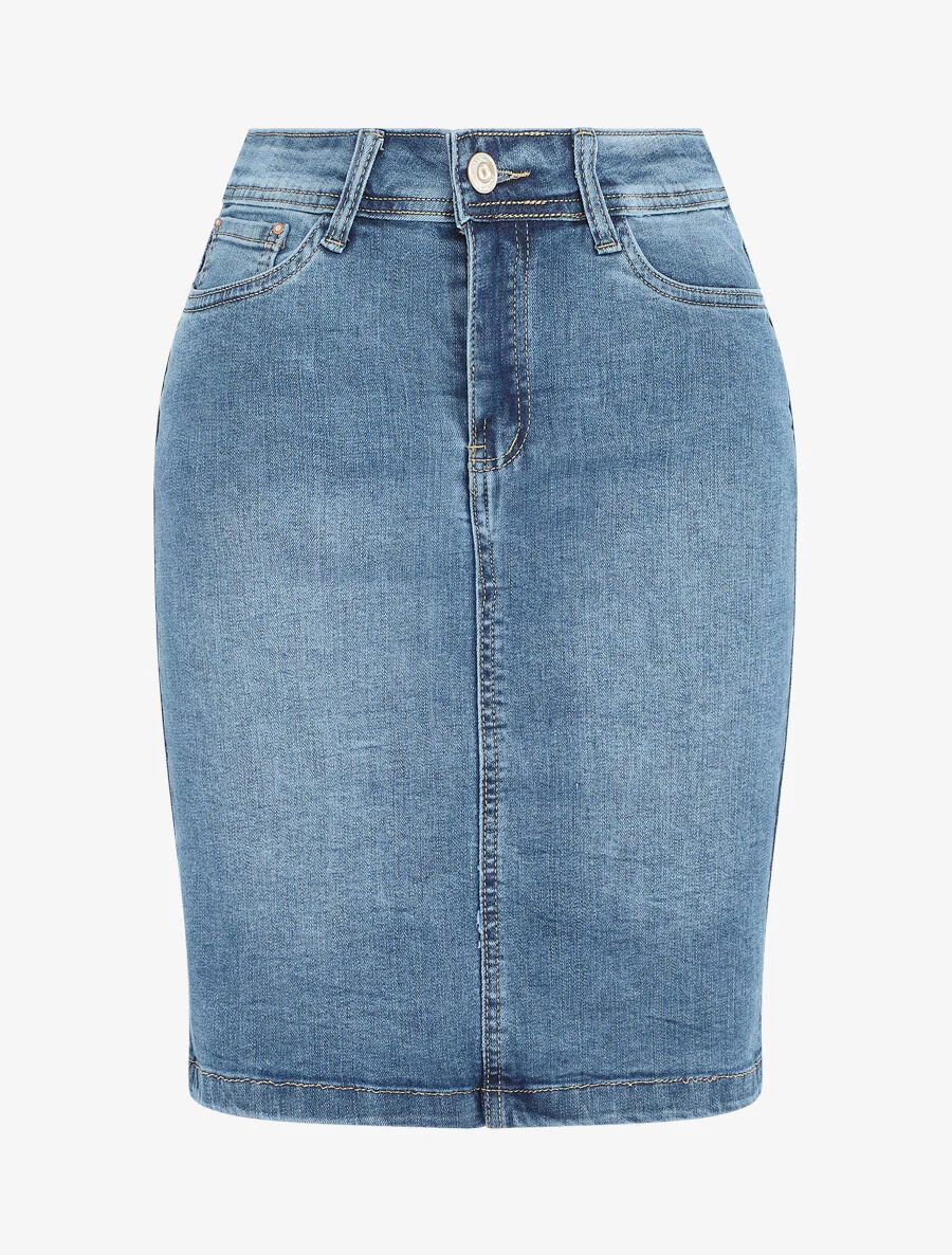 Korte rechte denim rok standaard maat - blauw