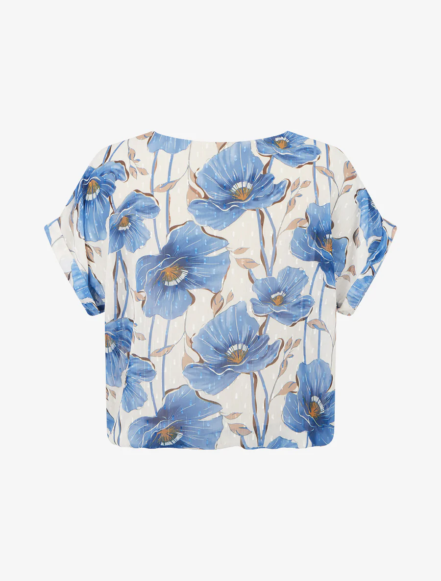 Kortebloemenprinttop met korte mouwen - Blauw karretje - Image 2