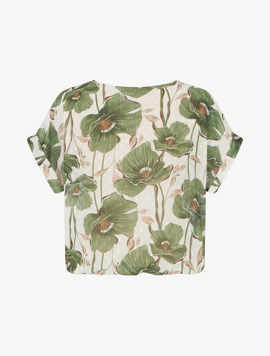 Kortebloemenprinttop met korte mouwen - Kaki - Image 2