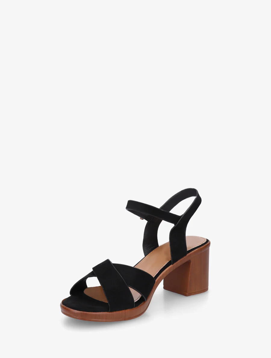 Kruisband suède sandalen met blokhak - Zwart - Image 3