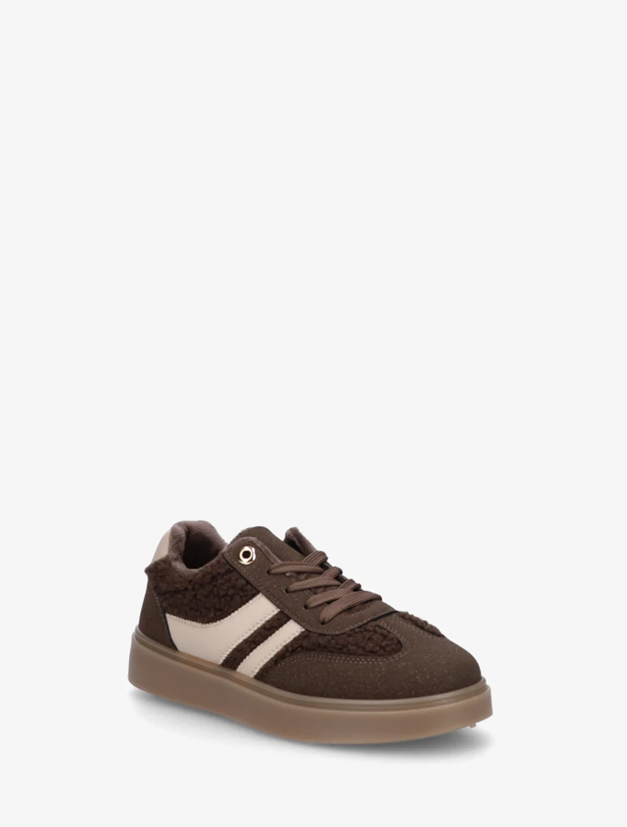 Lage sneakers met inzetstuk in bouclé-wol effect - Bruin - Image 2
