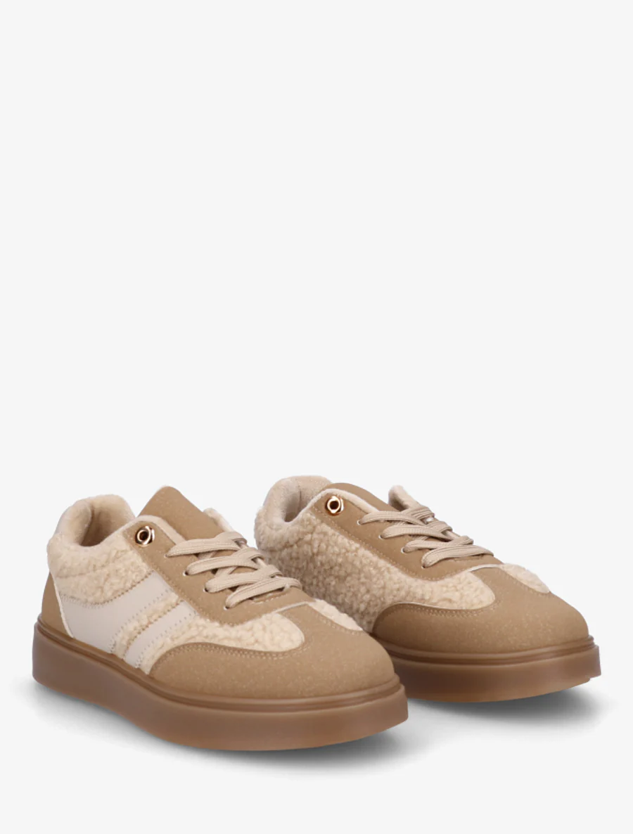 Lage sneakers met inzetstuk in bouclé-wol effect - Mol - Image 4
