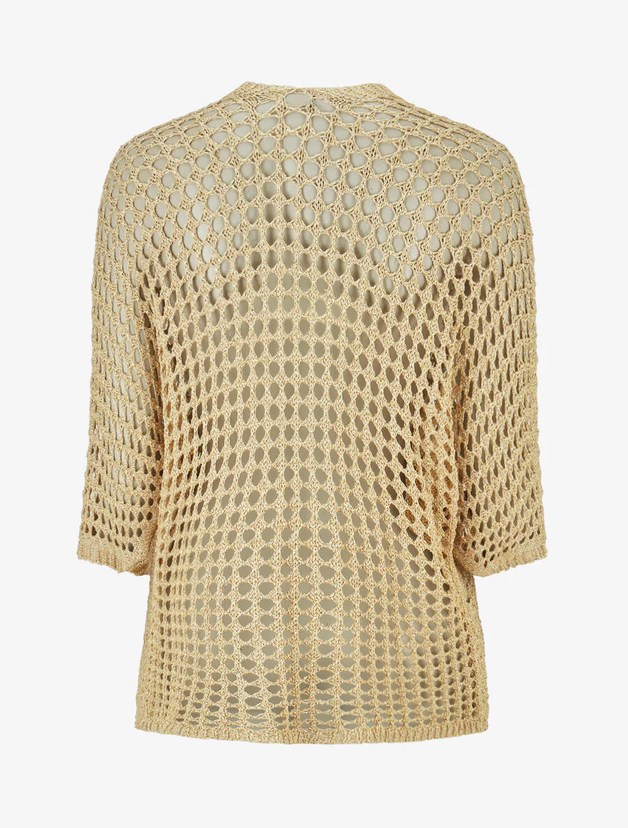 Lang vest in iriserend opengewerkt breisel - Goud - Image 2