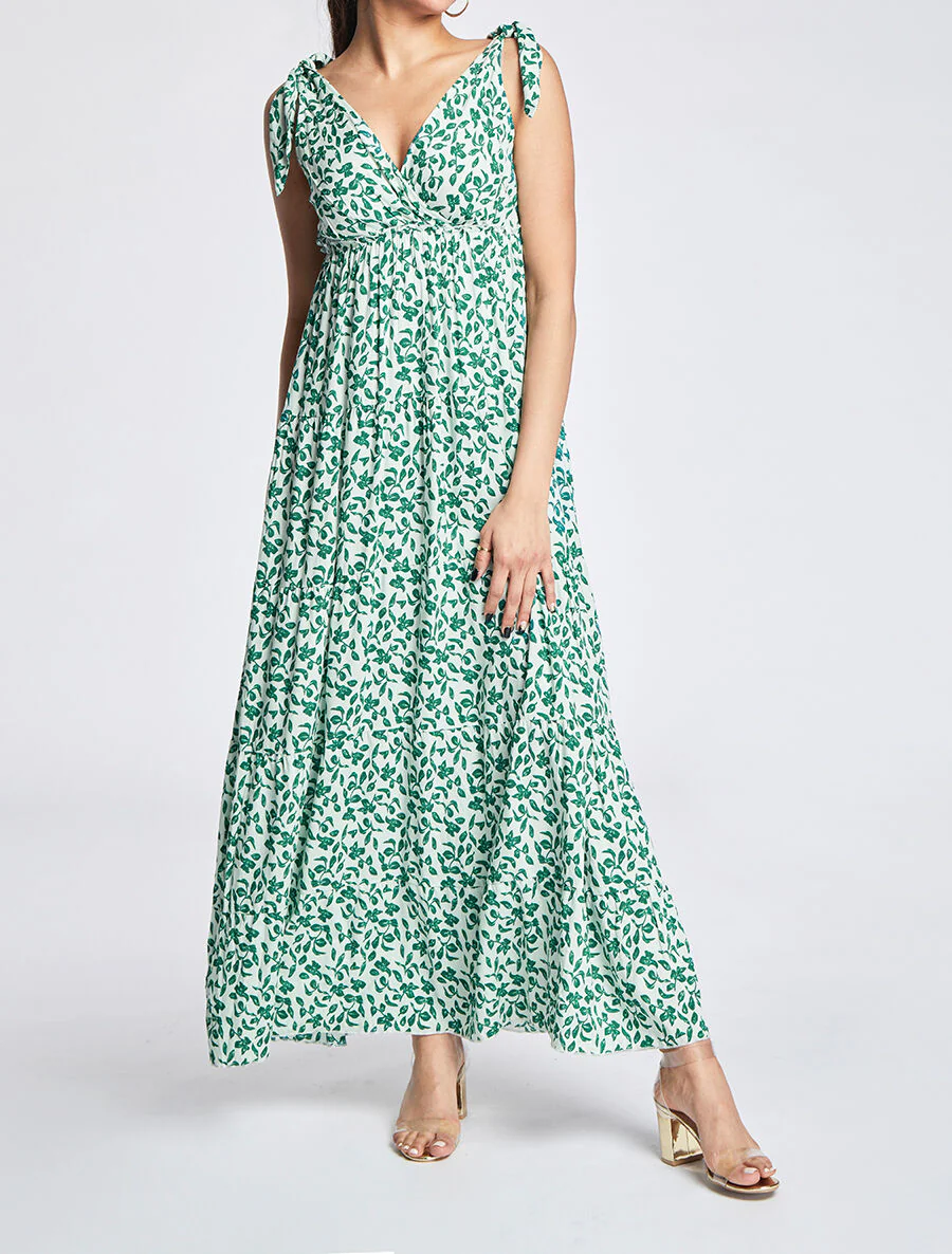 Lange bloemenprint jurk - Groen - Image 4
