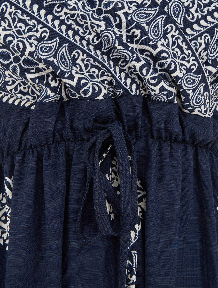 Lange bohemien jurk met arabesk print. - Marine - Image 3