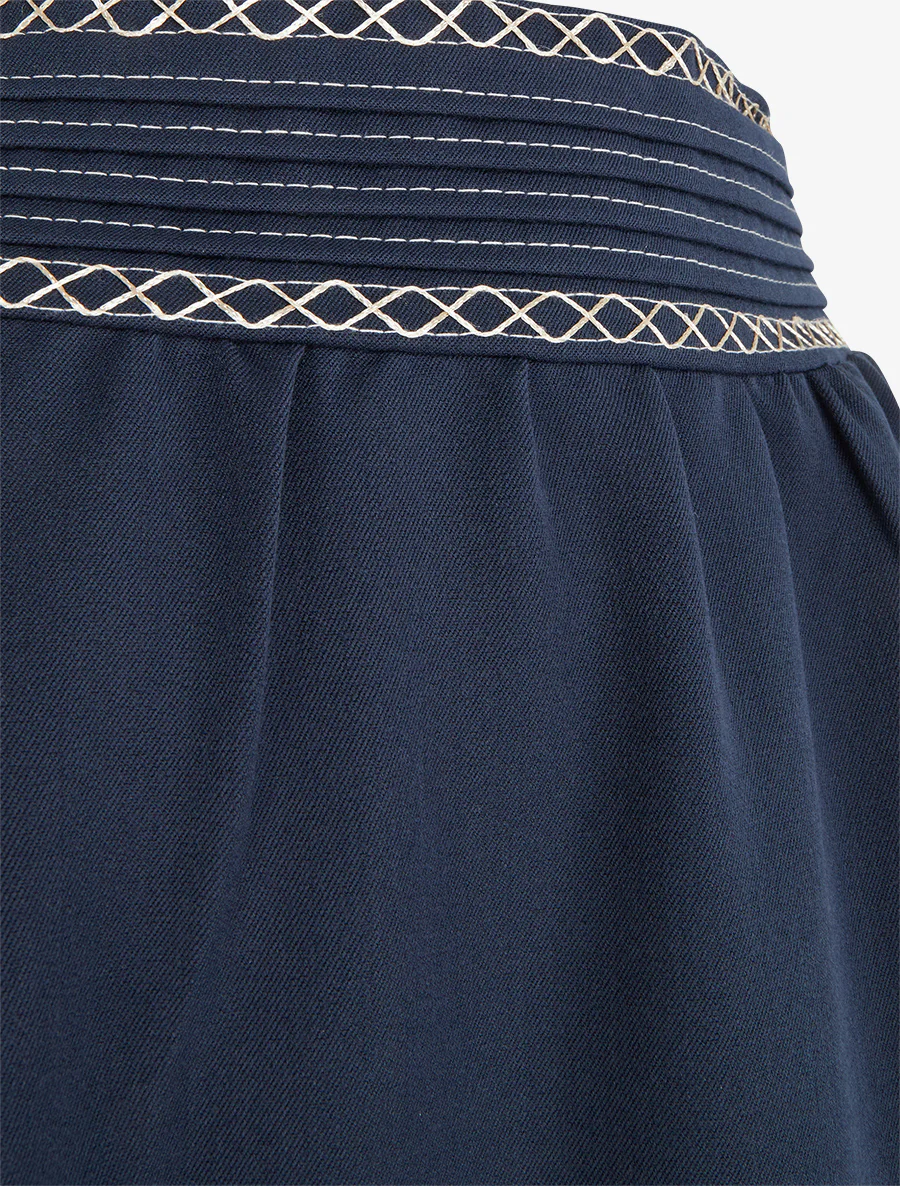 Lange effen rok met geborduurd detail - Marine - Image 3