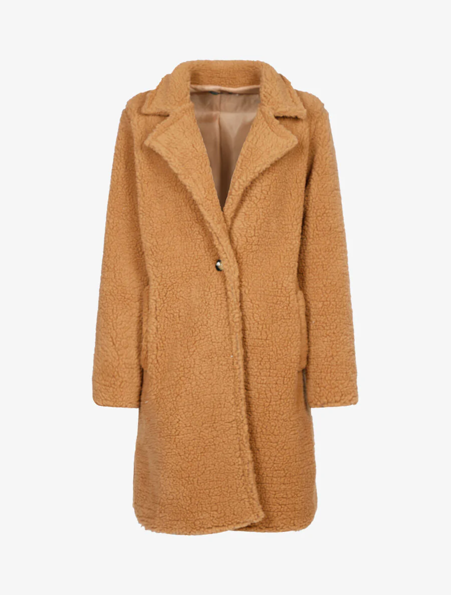 Lange en oversized jas van bouclé wol - Kameel