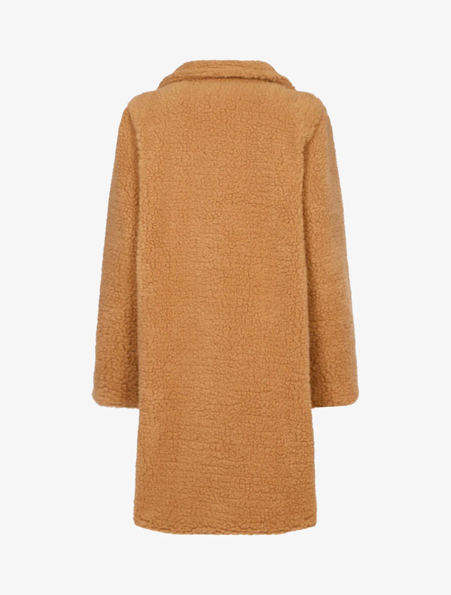 Lange en oversized jas van bouclé wol - Kameel - Image 2