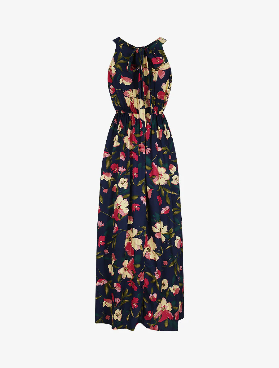 Lange geprinte reuzenmargrieten jurk - Marine/roze - Image 2