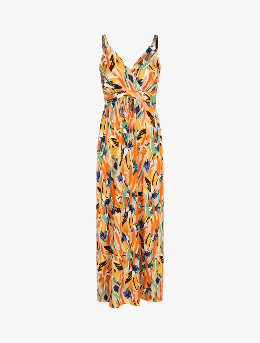 Lange getailleerde bloemenprint jurk - Beige