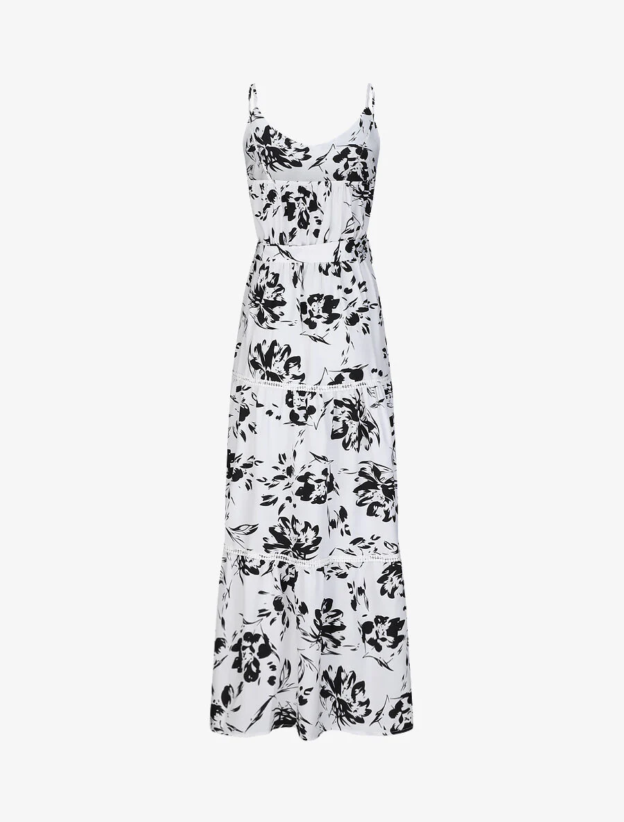 Lange glijdende bloemenprint met contrasterende bloemen - Wit - Image 2