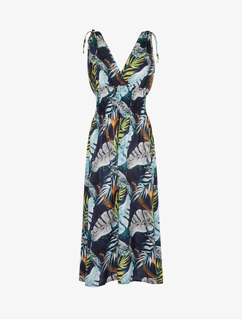Lange overslagjurk met jungleprint - marineblauw - Image 2