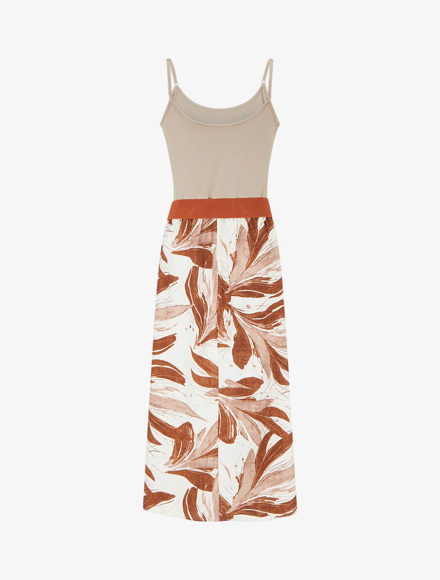 Lange jurk met bladeraandruk. - Bruin - Image 2