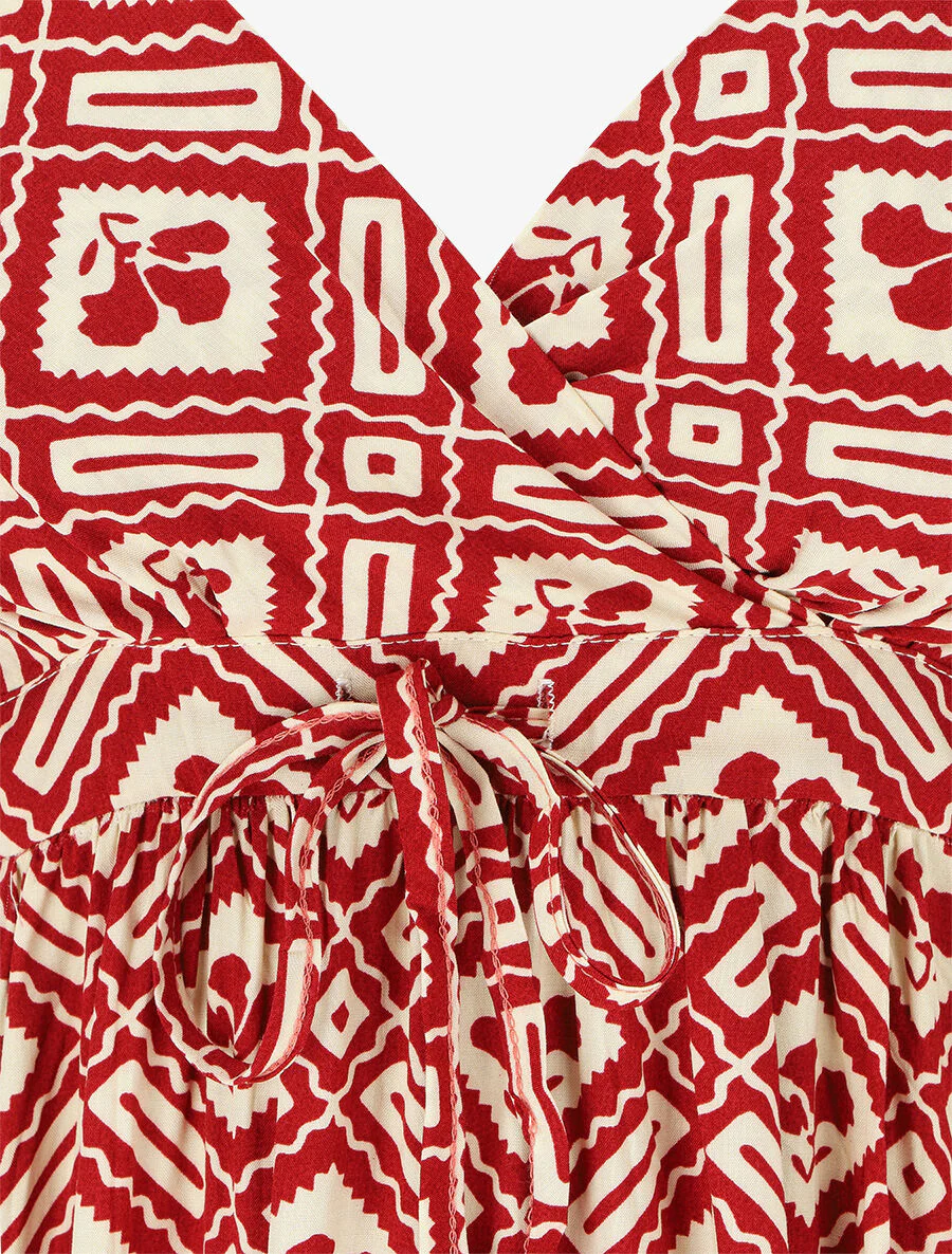 Lange jurk met dunne bandjes en grafische print - Rood - Image 3