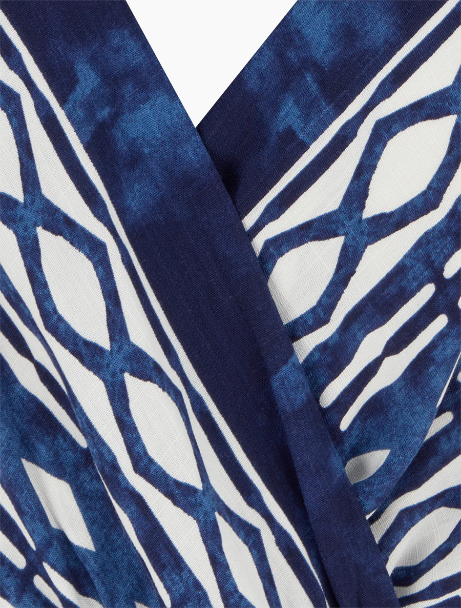Lange jurk met elastiek en fantasieprint. - Marine - Image 3