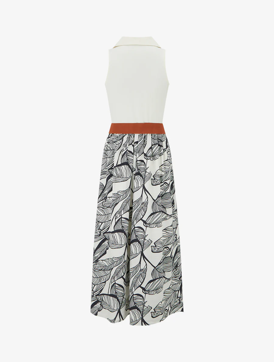 Lange jurk met fantasieknopen en bladenprint - Marine - Image 2