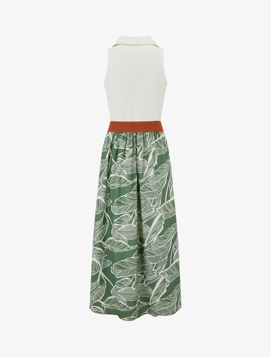 Lange jurk met fantasieknopen en bladenprint - Groen - Image 2