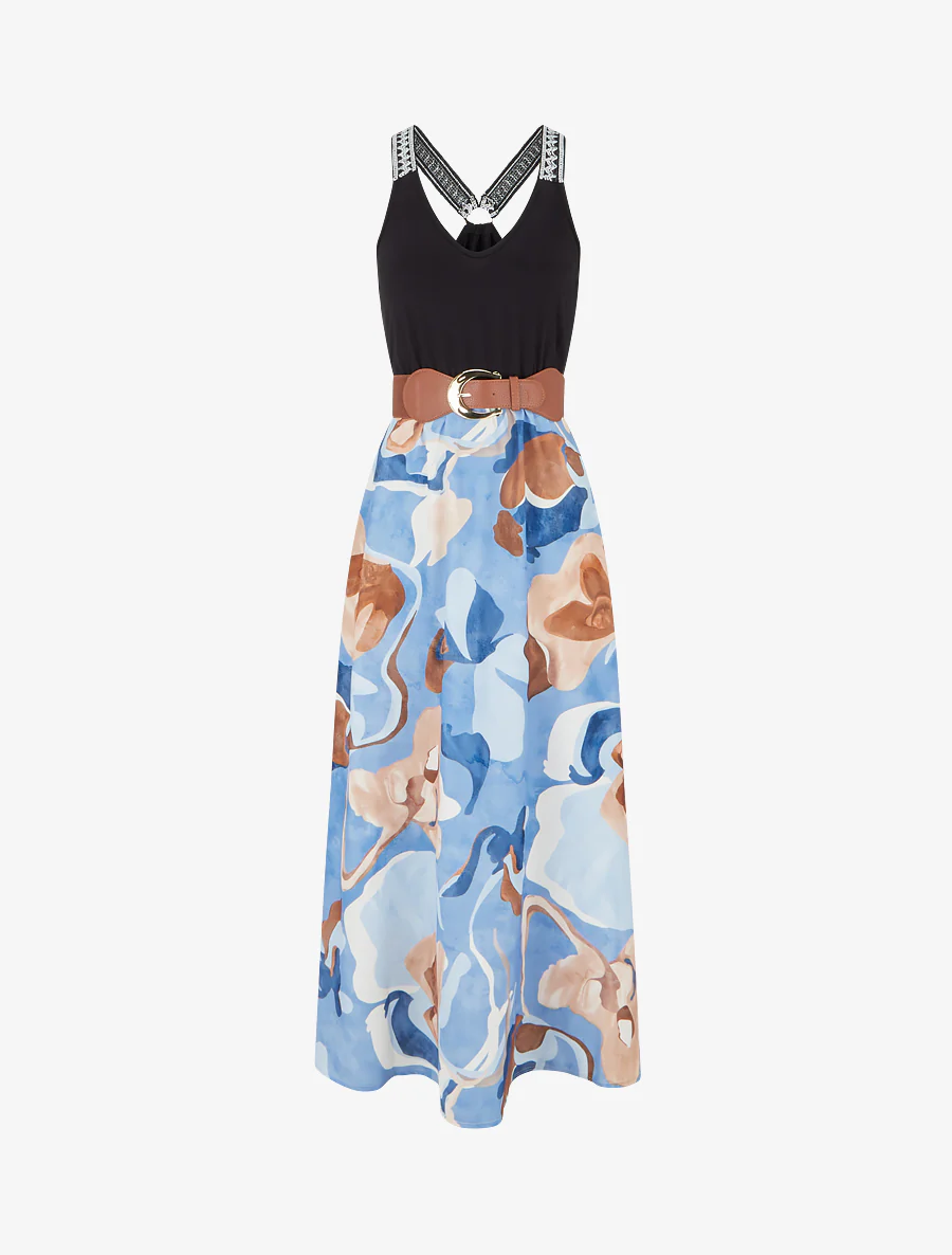 Lange jurk met fantasieprint - Lichtblauw