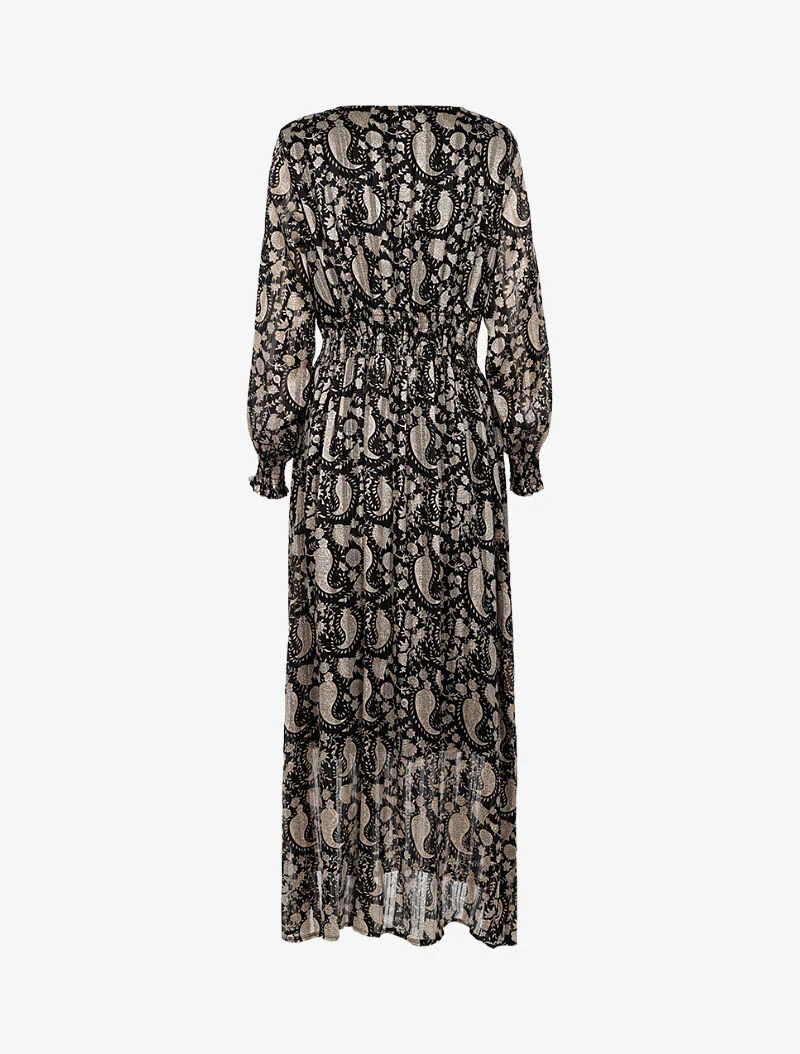 Lange jurk met gemarkeerde taille in paisleyprint - zwart - Image 2