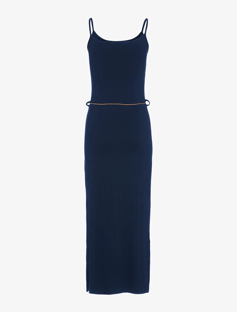 Lange jurk met gespleten zijkanten - marineblauw - Image 2