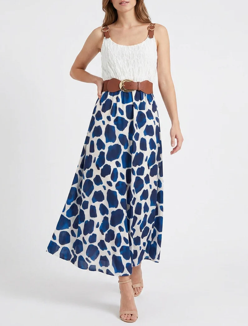 Lange jurk met giraffenprint en imitatieriemen - Marine - Image 4