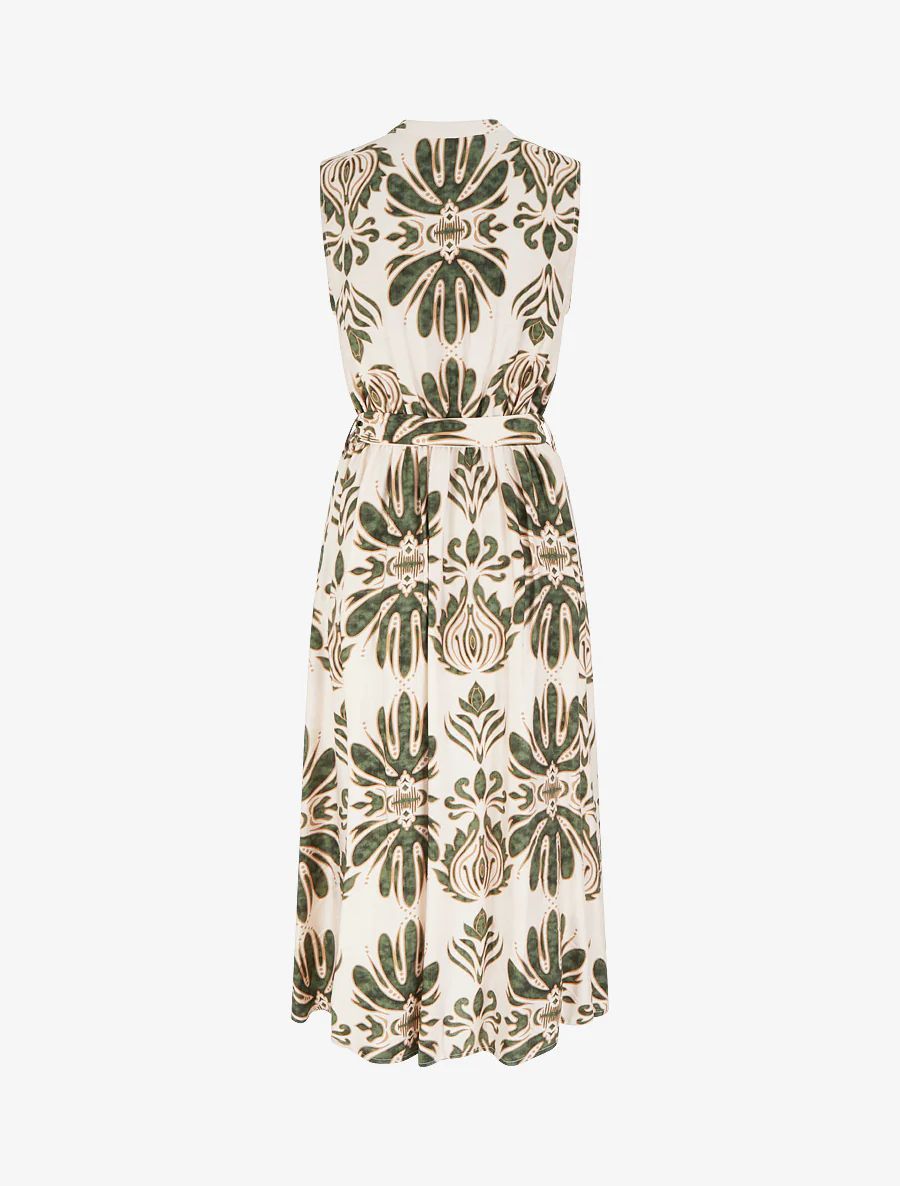 Lange jurk met ikat-print en decoratieve knopen - Groen - Image 2