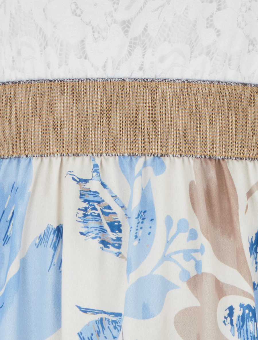 Lange jurk met kant en bloemenprint - Lichtblauw - Image 3