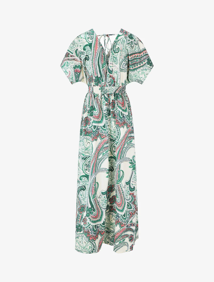 Lange jurk met korte mouwen en paisleyprint - groen - Image 2