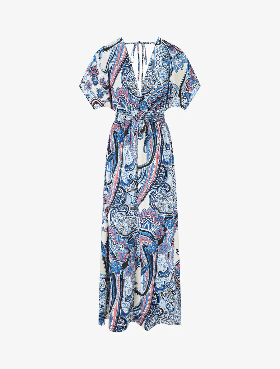 Lange jurk met korte mouwen en paisleyprint - blauw - Image 2