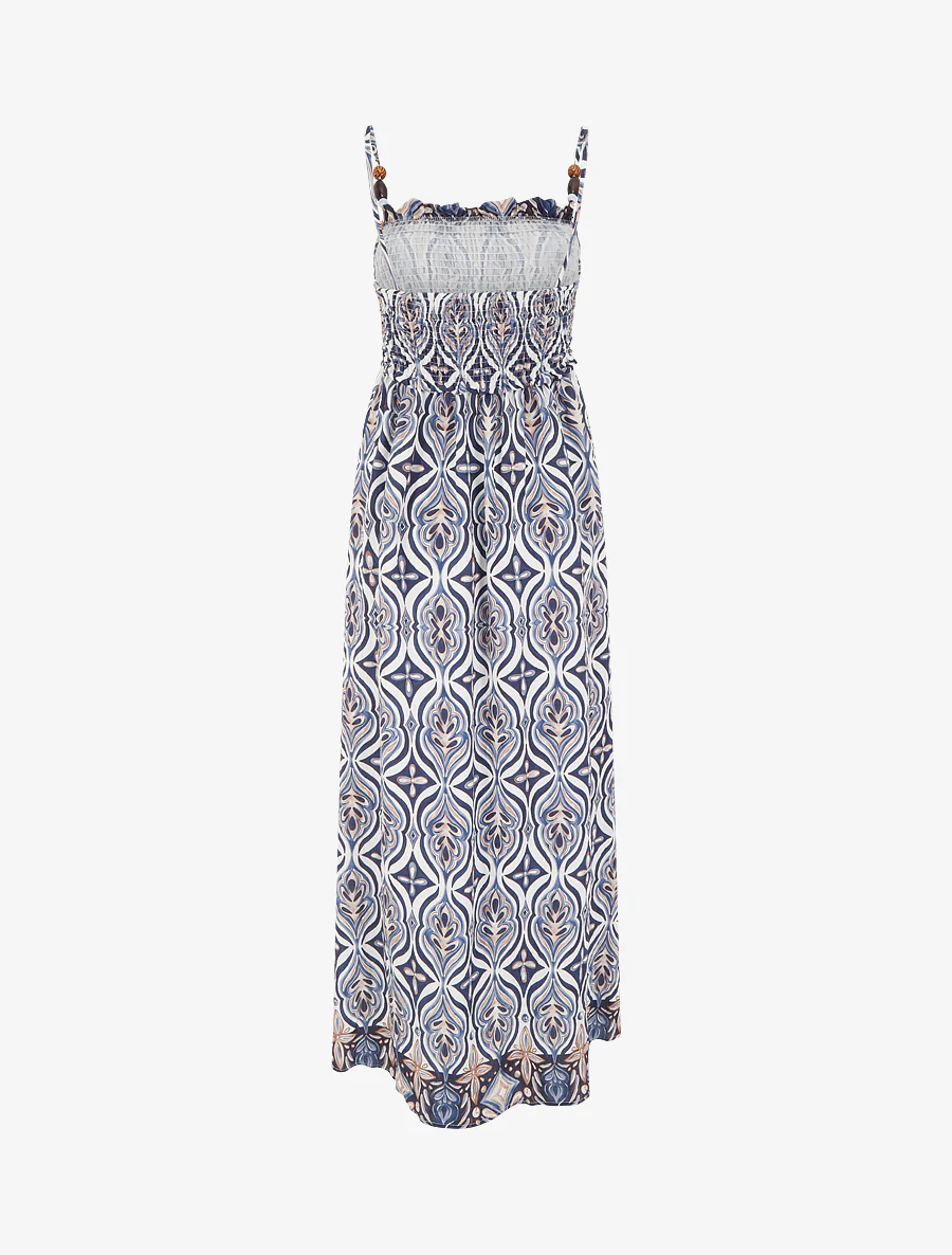 Lange jurk met parelbandjes en fantasieprint. - Marine - Image 2