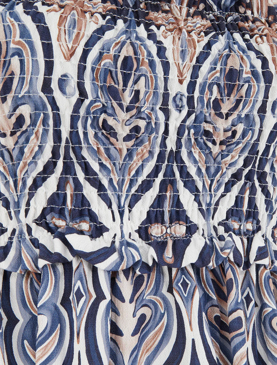 Lange jurk met parelbandjes en fantasieprint. - Marine - Image 3