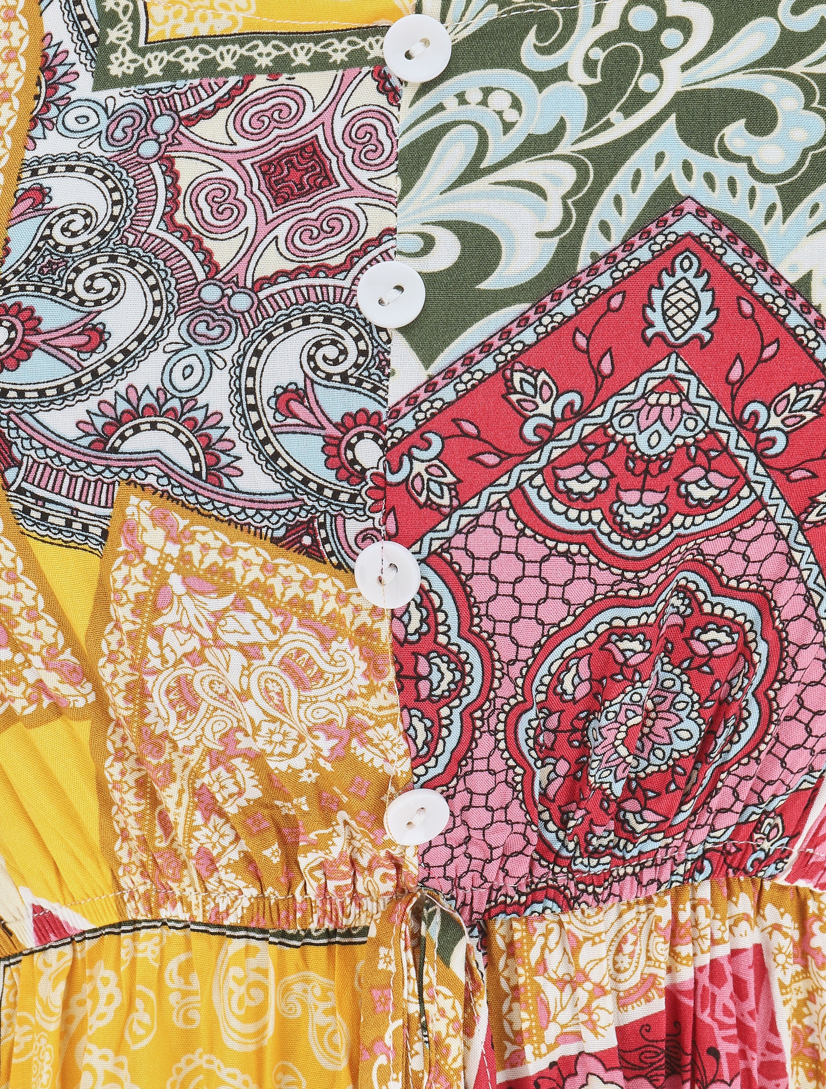 Lange jurk met patchwork en dunne bandjes - geel - Image 3