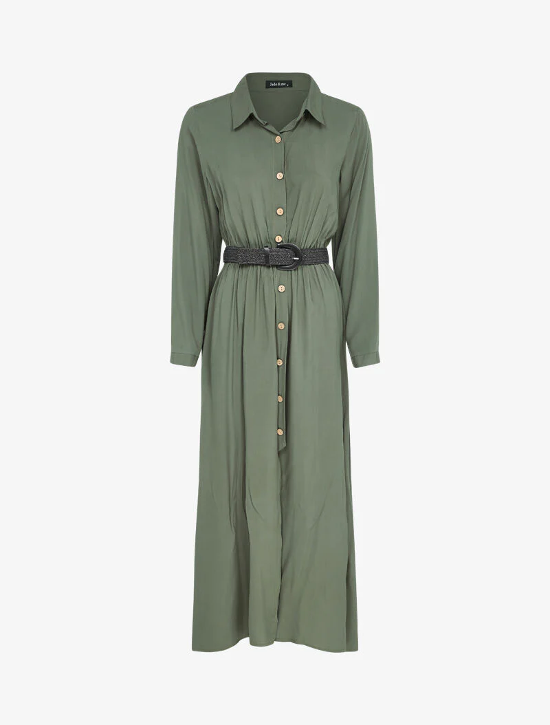 Lange jurk met plooien in harmonica-stijl - Khaki