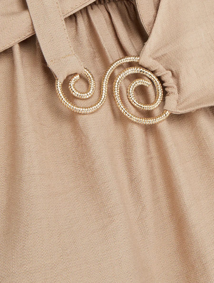 Lange jurk met sierlijke bandjes - Beige - Image 3