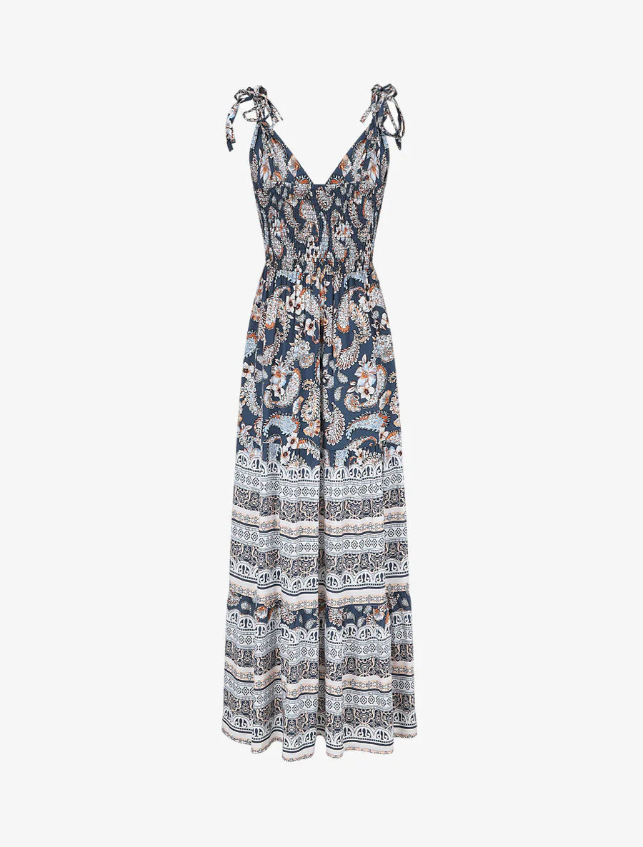 Lange jurk met sjaalprint en mozaïek - Marineblauw - Image 2