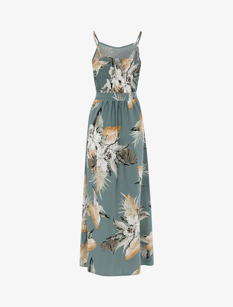 Lange jurk met tropische print - blauwgrijs - Image 2