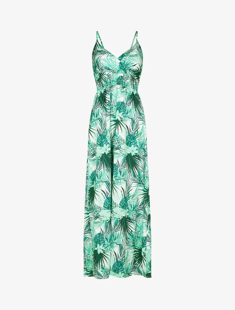 Lange jurk met tropische varenprint - Wit