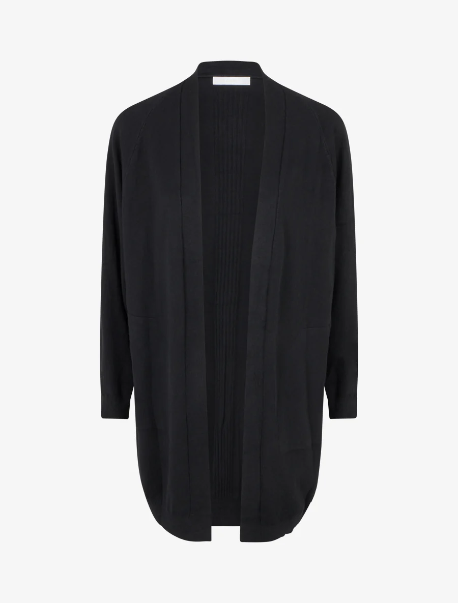 Lange, losse gilet met vleermuismouwen - Zwart