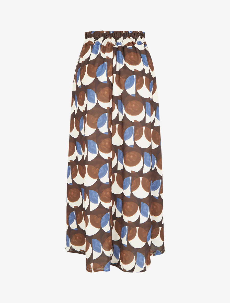 Lange rok met abstracte print en geborduurd detail. - Bruin - Image 2