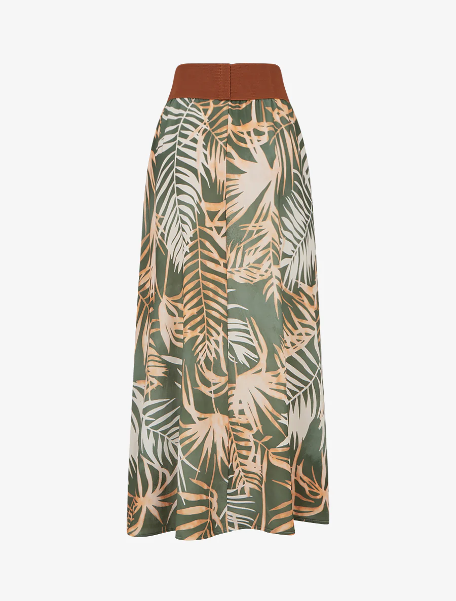Lange rok met bladdessin - Kaki - Image 2