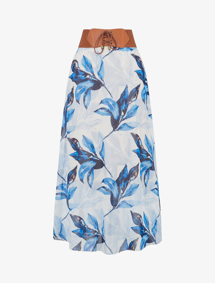 Lange rok met bloemenprint - Marine