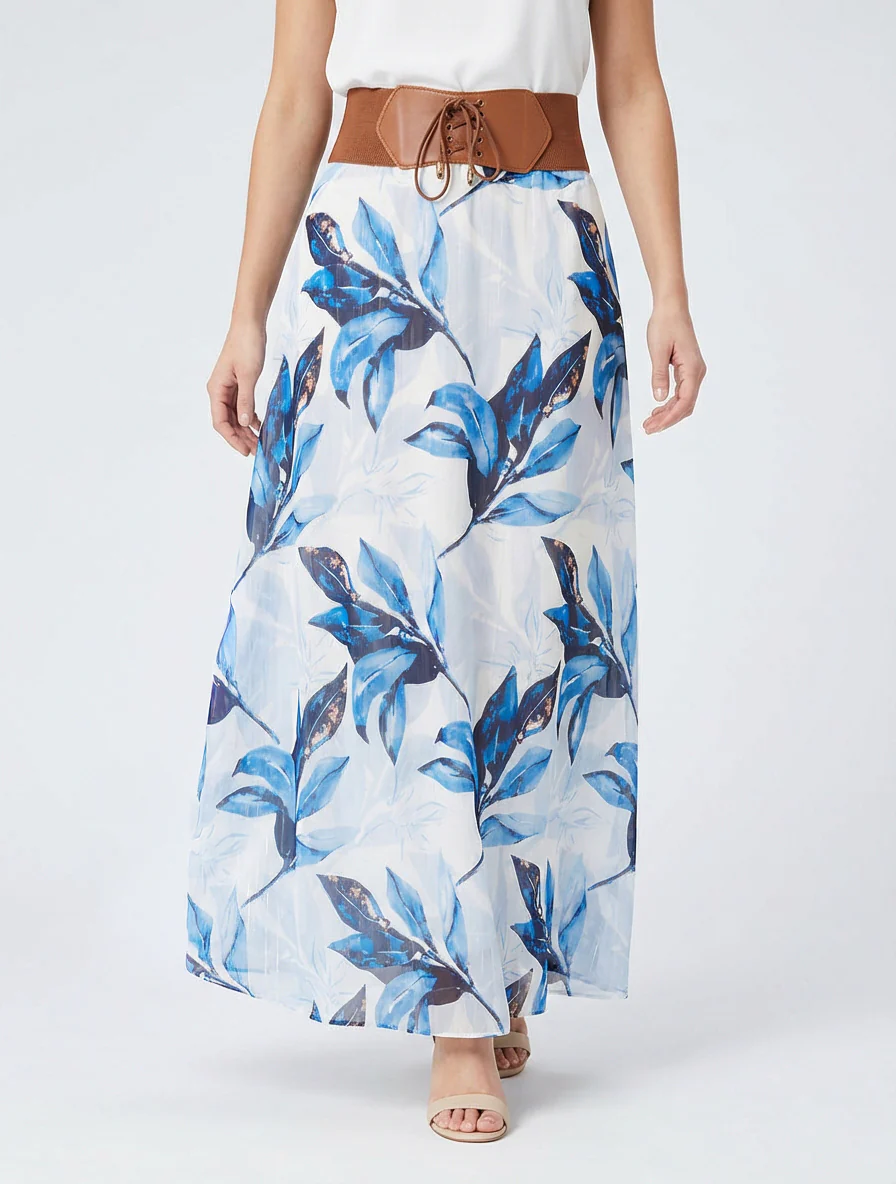 Lange rok met bloemenprint - Marine - Image 4