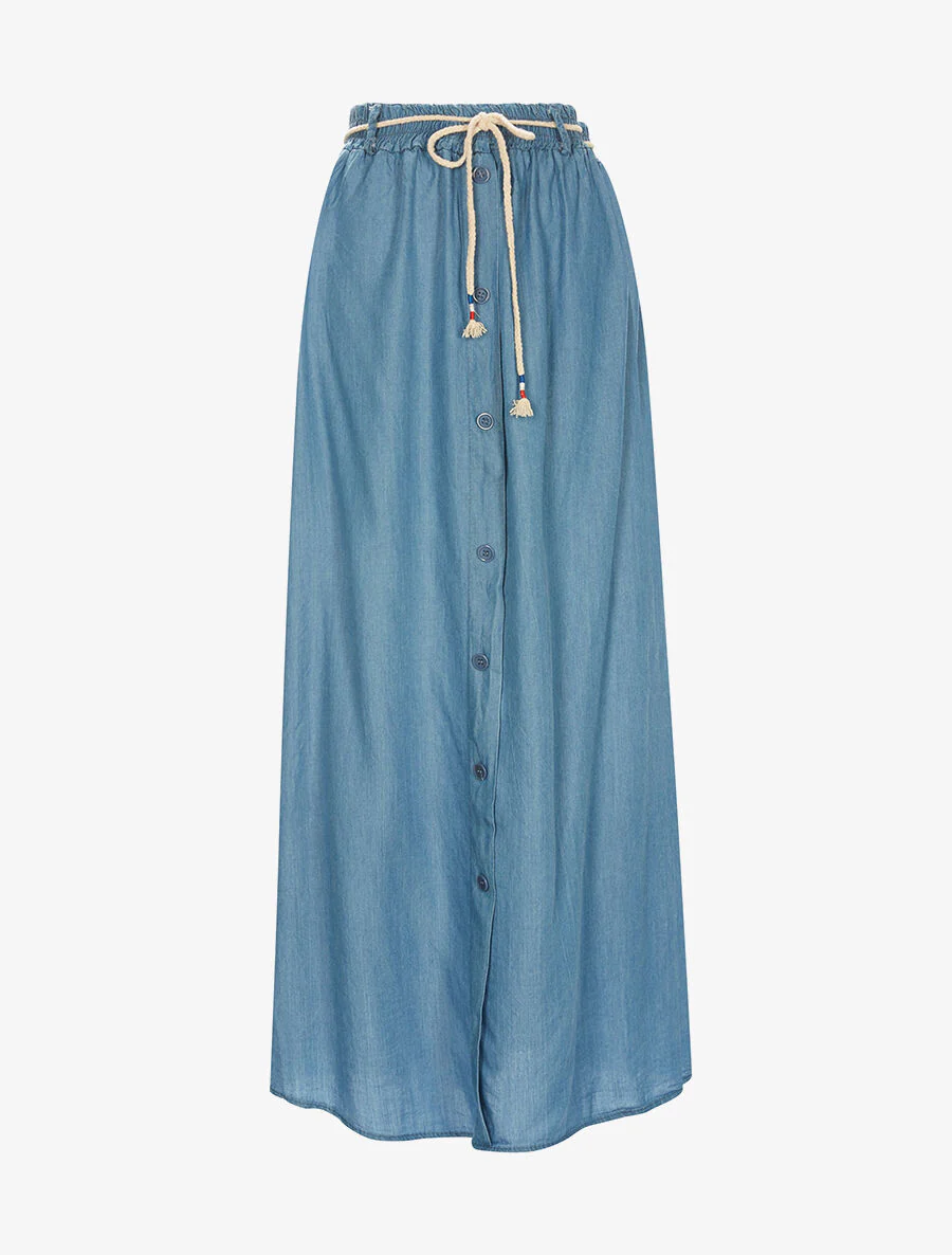 Lange rok met ceintuur - Denim