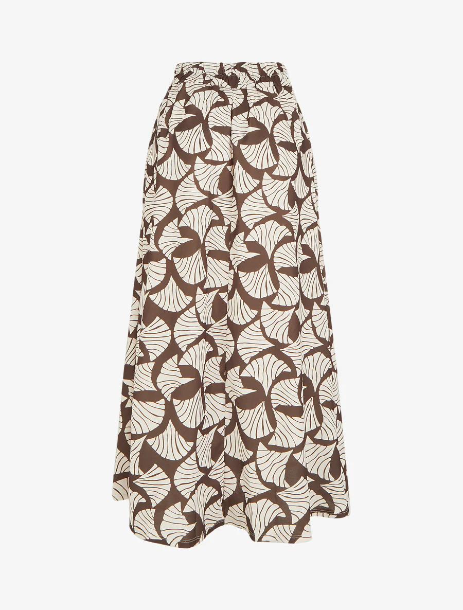 Lange rok met ginkgo-print en geborduurd detail - Bruin - Image 2