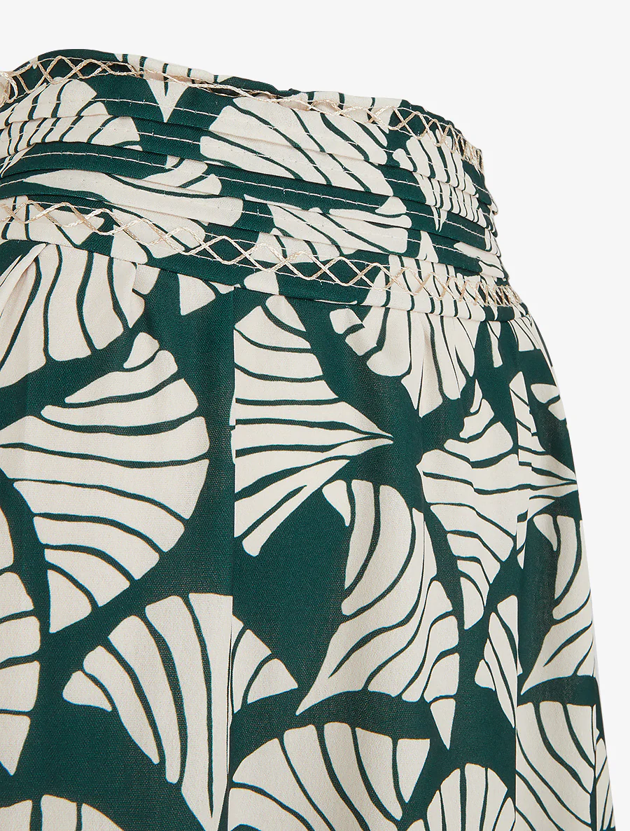 Lange rok met ginkgo-print en geborduurd detail - Dennengroen - Image 3